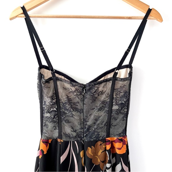 KATIE MAY | Take A Sip Black 70s Floral Orange Lace Corset Flowy Dress XS - Picture 11 of 16